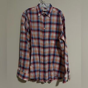 Men's Mirto Linen Button Down Shirt - Red, Blue, and Orange. Size M. Pristine